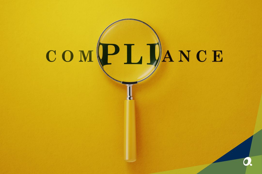 Yellow background with a magnifying glass highlighting the word “Compliance”, symbolising construction financial regulations and controls.