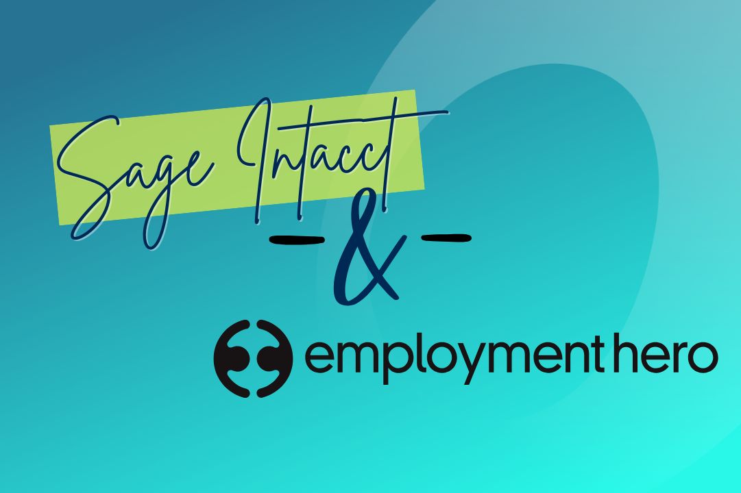 Sage Intacct and Employment Hero integration graphic, illustrating payroll and HR data connected with finance.